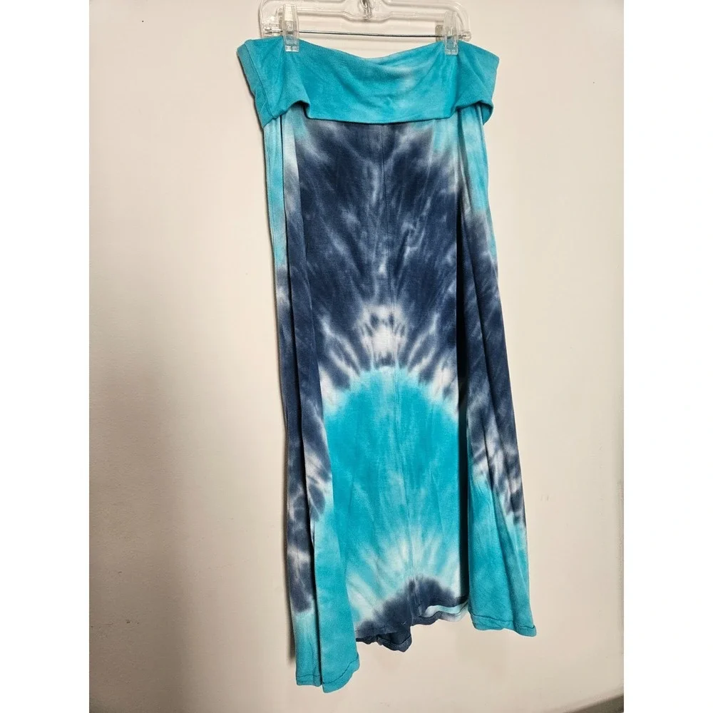 Chatoyant Blue Tie Dye Maxi Skirt Boho Beachy Festival Flowy Hippie Womens Large